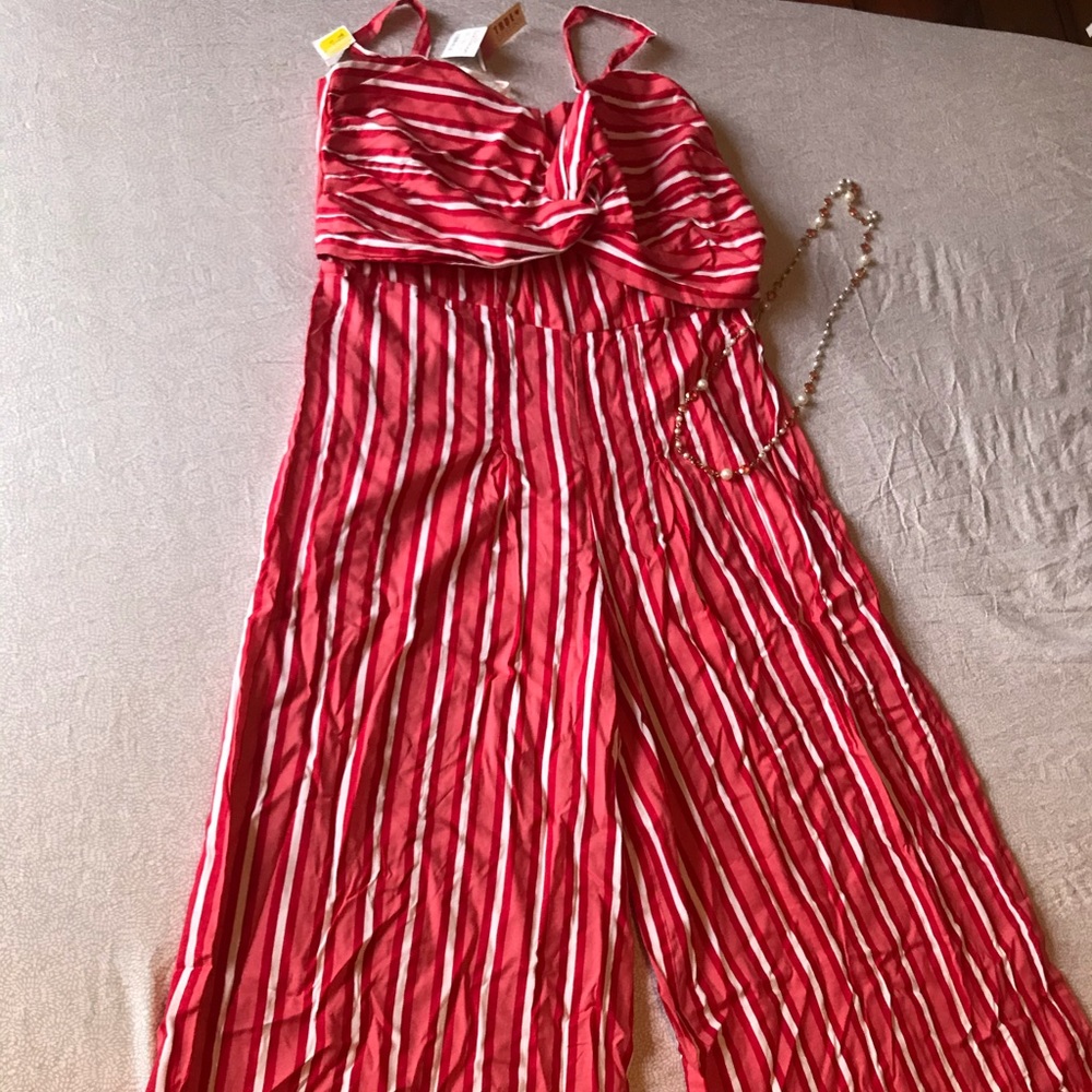 Strip wide leg cami jumpsuit